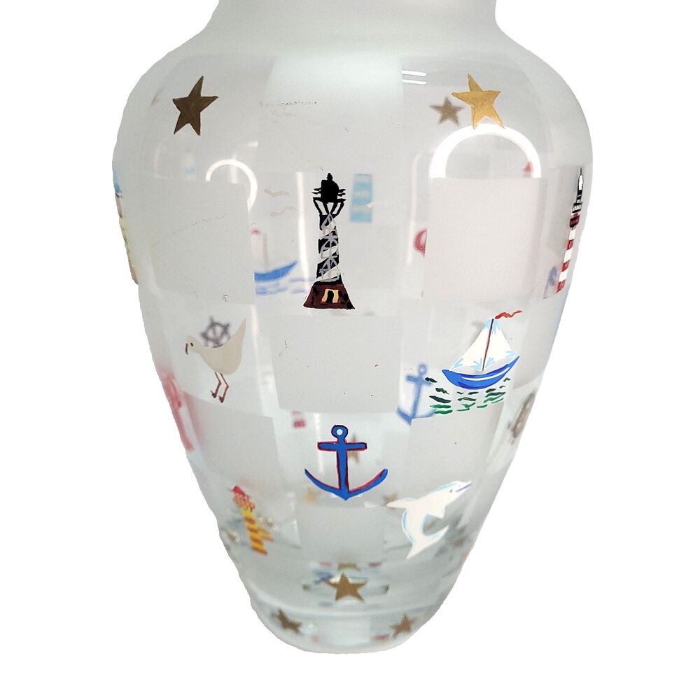 Lenox Lighthouse Splendor Glass Vase 8.5" Hand painted Nautical Beach Frosted - Picture 8 of 11